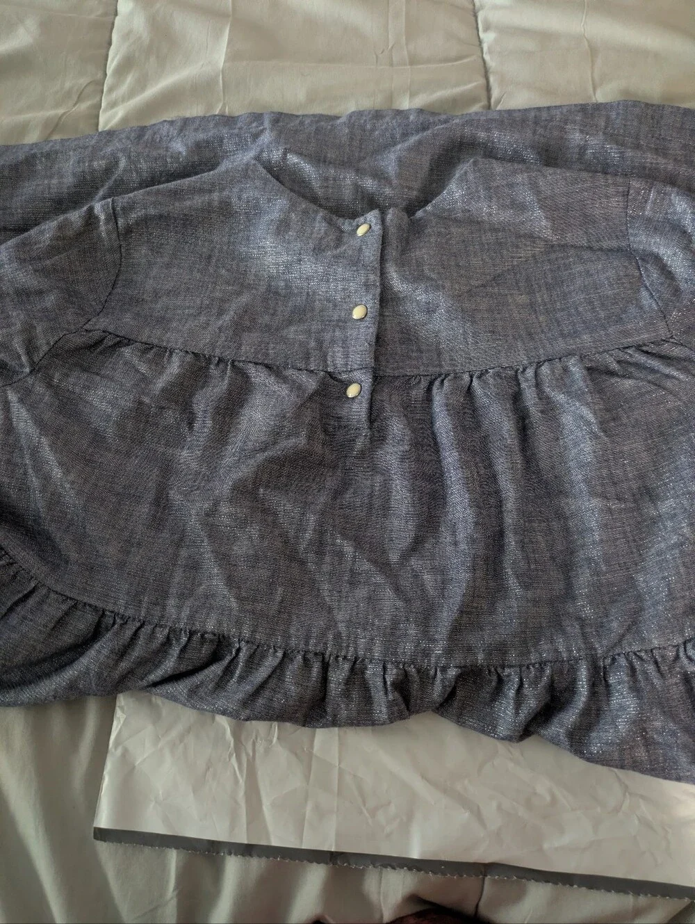Gymboree Girls Blue Cotton Chambray Silver Shimmer Ruffled Tiered Dress Sz 14